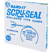 Preformed Clamping Systems                                                      Scru-Seal  Clamping System Kit                                                  - Roll-band type clamps                                                         - Stainless steel rack and pinion                                                 system used with band to create                                               any size clamp                                                                  - Includes:                                                                     - (25) Scru-Seal  racks                                                         - (25) Housings                                                                 - 200/300 Stainless steel 3/8" x 0.015" x 100' band