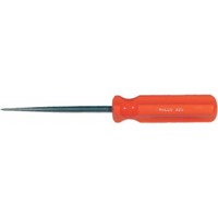 Awls                                                                            Scratch Awl                                                                     - High carbon alloy tool steel                                                    blade polished to resist rust                                                 - May be resharpened many times                                                 - Shock and shatter-resistant                                                     orange handle                                                                 - Pierce holes in wood, plastic,                                                  leather, even light gauge metal                                               - Made in the USA