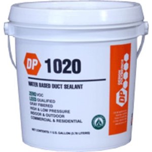 Sealants                                                                        DP 1020 Water-Based Sealant                                                     - For commercial and residential                                                  applications                                                                  - High pressure/high velocity                                                     duct sealant                                                                  - Crack, peel, mold, mildew,                                                      and sag-resistant                                                             - Water and UV-resistant                                                        - Zero VOC                                                                      - Use up to 15" water column pressure                                           - LEED Qualified                                                                - UL Listed