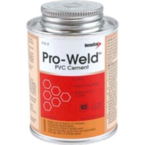 PVC Cement                                                                      Pro-Weld  Clear PVC Cement                                                      - Regular bodied PVC cement                                                     - Recommended for all rigid                                                       Sch 40 and Sch 80 PVC pipe                                                    and fittings up to 4" diameter                                                  - Brush top container