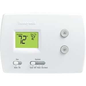 PRO   3000 Basic Non-Programmable Digital Thermostats                            - Electronic control of 24V, heating and cooling systems or 750mV heating systems                                                                               - Digital backlight display                                                     - Precise comfort control: (+/-1  F) of your set temperature                     - Easy slide switches allow selection of heat or cool mode and fan operation    - Dual-powered, battery or hardwired                                            - Manual changeover                                                             - Setting temperature range:                                                    - Heating: 40   to 90  F (4.5   to 32  C)                                           - Cooling: 50   to 99  F (10   to 37  C)                                            - Dimensions: 3-13/16"H x 5-3/8"W x 1-1/4"D                                     - Premier White - 2-Year limited warranty                                                       -                                                                               -                                                                                 *With Logo                                                                    **With Label