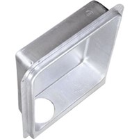 Dryer Boxes                                                                     - 22 Gauge aluminized steel                                                     - Protects flex from getting crushed                                            - Minimizes lint build-up                                                       - Reduces fire hazard and mold potential                                        - No trim-ring piece needed                                                     - Elbow eliminator                                                              - Paintable surface with no masking needed                                      - Duct support tab                                                              - cULus Classified                                                              - Made in the USA                                                                 Model 3D Downward Exhaust Dryer Box                                           - 4-1/8" Slight oval lower port - Wall size: 2" x 4"