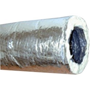 "Rip Stop" Silver Jacket Flex Duct                                              - Features metalized polyester                                                    vapor barrier with a special                                                  "rip stop" scrim reinforcement                                                  - Johns Manville                                                                  Formaldehyde-Free  fiberglass                                                 insulation                                                                      - Galvanized, reinforced core                                                     R-8.0 "Rip Stop" Silver Jacket Flex Duct