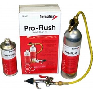 Refrigerant Flushing                                                            Pro-Flush  HVAC Flushing Solvent                                                - HVAC/R Flushing solvent for                                                     R-410A retrofits, refrigerant                                                 conversions and retrofits                                                       - Low toxicity                                                                  - Non-flammable                                                                 - Residue-free                                                                  - Kit includes:                                                                 - 16 oz Container of Pro-Flush  solvent                                         - Refillable Pro-Flush  injector tool pressure tank                             - Pressure relief valve for added safety                                        - Large rubber adapter that flushes up to 1-1/2" line sets                                                                     - Service hose