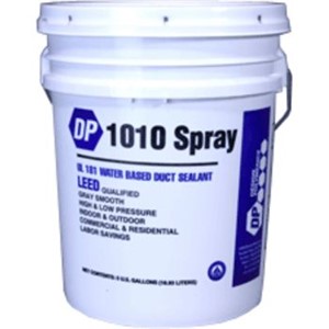 Sealants                                                                        DP 1010 Spray Water-Based Duct Sealant                                          - For commercial and residential applications                                   - High pressure/high velocity                                                     duct sealant                                                                  - Crack, peel, mold, mildew,                                                      and sag-resistant                                                             - Water and UV-resistant                                                        - Zero VOC                                                                      - Use up to 15" water column pressure                                           - LEED Qualified                                                                - UL Listed