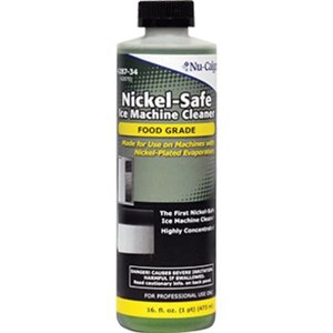 Ice Machine Maintenance                                                         Nickel-Safe Ice Machine Cleaner                                                 - Formulated citric/phosphoric acid                                               food-grade descaler                                                           - For removing scale deposits on                                                  nickel-plated or tin-plated                                                   evaporators                                                                     - Mixes to form green solution                                                  - USDA Approved