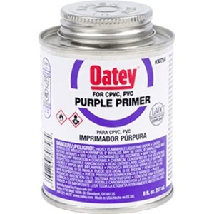 Plastic Pipe Primers                                                            Lo-VOC Purple Primer                                                            - Purple-tinted aggressive primer for use                                         on PVC and CPVC pipe and fittings                                             - Removes surface dirt, grease and                                                grime as well as softens pipe surface                                         for fast, secure solvent weld                                                   - For use in areas where plumbing code                                            calls for verification that a primer                                          has been used                                                                   - NSF Listed                                                                    - Meets ASTM F656