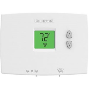 PRO   1000 Builder Series Non-Programmable Digital Thermostats                   - Electronic control of 24V, heating and cooling systems or 750mV heating systems                                                                               - Easy-to-read backlight digital display                                        - Simple-set programming                                                        - Maintains consistent comfort to the highest level of accuracy                 - Easy slide switches allow selection of heat or cool mode and fan operation    - Dual-powered, battery or hardwired                                            - Manual changeover                                                             - Setting temperature range:                                                    - Heat: 40   to 90  F (4.5   to 32  C)                                              - Cool: 50   to 99  F (10   to 37  C)                                               - Dimensions: - Vertical: 4-11/16"H x 2-7/8"W x 1-1/8"D                                       - Horizontal: 3-7/16"H x 4-10/16"W x 1-3/16"D                                   - Premier White