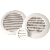 Roof Vents                                                                      Round Soffit Vent                                                               - Extra long collar for better                                                    duct connection                                                               - Molded in mesh screen                                                         - UV Stabilized polymer resin                                                   - Secure friction fit