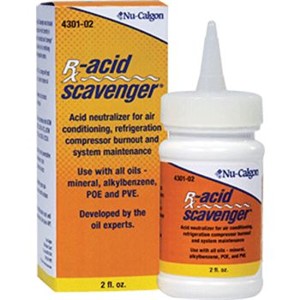 Acid Neutralizers                                                               Rx-Acid Scavenger                                                                - Eliminates acid build-up                                                      - Compatible with all oils and                                                    refrigerants except ammonia                                                   - Helps prevent compressor                                                        burnout                                                                       - Protects against future acid                                                    contamination                                                                 - Normal dosage is 2 fluid oz for                                                 up to one gallon of system oil