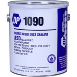 Sealants                                                                        DP 1090 Solvent-Based Duct Sealant                                              - For commercial and industrial                                                   applications                                                                  - High pressure/high velocity                                                     duct sealant                                                                  - Crack, peel, mold, mildew,                                                      and sag-resistant                                                             - Water and UV-resistant                                                        - Low VOC                                                                       - Use up to 15" water column pressure                                           - LEED Qualified                                                                - UL Listed