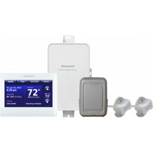 Prestige   Thermostats and System Kits                                           Prestige   HD IAQ 2-Wire Color Touchscreen 7-Day Programmable Thermostat System  - Up to 4 heat/2 cool heat pump or 3 heat/2 cool conventional                   - Selectable for residential or light commercial use                            - Automatic or manual selectable changeover                                     - High definition color touchscreen thermostat                                  - (3) Assignable outputs to control humidification, dehumidification, and ventilation                                                                           - (4) Sensor inputs for wired sensors or dry contact devices                    - Meets commercial code and is title 24 compliant                               - Control heating, cooling and IAQ equipment with only (2) wires                  at the thermostat to the equipment interface module                           - Smart schedule programs in seconds for any lifestyle - Patented interview based programming and installer setup                      - Delta T alerts and diagnostics informs customers when their system              is not performing as expected with instructions to contact the dealer         - All Prestige   IAQ kits come standard with a return and                          discharge air temperature sensor to measure Delta T                           - Keeps a searchable history of alerts and setting changes to the thermostat to   determine if there is a system malfunction or if the issue was caused by user error                                                                           - USB Port can transfer installer setup, customize reminders, customize events    and holidays to multiple thermostats, and add the dealer's full color businesslogo on the screen                                                              - Tri-lingual: English, French and Spanish display options                      - Hardwire- Thermostat terminals: R, C then RedLINK  equipment interface module to          RedLINK  accessories including the RedLINK  internet gateway,  portable       comfort control, wireless outdoor sensor and wireless indoor sensor             - Kit terminals: R, RC, RH, C, W-O/B, W2-AUX1, W3-AUX2, Y, Y2, G, A-L/A, U1, U1,  U2, U2, U3, U3, S1, S1, S2, S2, S3, S3, S4, S4, A, B, C, D                    - Thermostat dimensions: 3-15/16"H x 6-7/8"W x 1-1/2"D                          - Display: 8.06 square inch                                                     - Arctic white                                                                  - 5-Year limited warranty