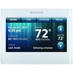 Wi-Fi 9000 Color Touchscreen 7-Day Programmable Thermostats                     - Remote control access to the thermostat through a smartphone,                   tablet or computer with Honeywell's total connect comfort solutions           - Connect to home's existing Wi-Fi network                                      - Automatic software updates through Wi-Fi                                      - Applications available for tablet and smartphones                             - 7-Day programmable or non-programmable                                        - Customizable color touchscreen easily changes the                               high-definition display to any color you choose                               - Automatic or manual selectable changeover                                     - Hardwired                                                                     - Electrical: 18 to 30V                                                         - Display: 8.06 square inch - Dimensions: 3-1/2"H x 4-1/2"W x 7/8"D                                         - Premier White   color                                                          - 5-Year limited warranty