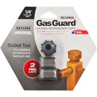 GasGuard  Keyless Locking Refrigerant Caps                                      - Resists crushing and removal without socket tool                              - Corrosion-resistant stainless steel                                           - Locking cap has no keyhole to clog                                            - Integral neoprene O-ring resists oils and sealants                              GasGuard  Silver 1/4" Thread R-410 Socket