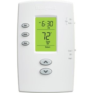 PRO   2000 Builder Series 5+2 Programmable Digital Thermostats                   - Electronic control of 24V, heating and cooling systems or 750mV heating systems                                                                               - Perfect for multi-family housing developments                                   or apartment complexes                                                        - Clear, backlight digital display                                              - Simple-set programming                                                        - Manual changeover                                                             - Dual-powered, battery or hardwired                                            - Adaptive Intelligent Recovery                                                 - Setting temperature range:                                                    - Heat: 40   to 90  F (4.5   to 32  C)                                              - Cool: 50   to 99  F (10   to 37  C) - Dimensions:                                                                   - Vertical: 4-11/16"H x 2-7/8"W x 1-1/8"D                                       - Horizontal: 3-7/16"H x 4-10/16"W x 1-3/16"D                                   - Premier White