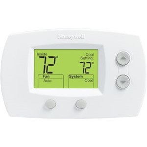 FocusPRO   5000 Non-Programmable Digital Thermostats                             - Electronic control of 24V, heating and cooling systems or 750mV heating systems                                                                               - Built-in compressor protection: minimum-off timer protects                      compressor from restarting too early after a shutdown                         - Clear backlight display available with large or standard screen               - Precise comfort control (+/-1  F) of your set temperature                      - Temperature control range stops                                               - Soft-key, simplified controls                                                 - Automatic or manual selectable changeover                                     - Battery or hardwired power method                                             - Easy change battery door flips out without disassembling thermostat           - Setting temperature range: - Heat: 40   to 90  F (4.5   to 32  C)                                              - Cool: 50   to 99  F (10   to 37  C)                                               - Display:                                                                      - TH5110 Large: 2.98 square inch                                                - TH5220 Standard: 3.75 square inch; Large: 5.09 square inch                    - Dimensions:                                                                   - TH5110: 3-7/16"H x 4-1/2"W x 1-5/16"D                                         - TH5220: 3-9/16"H x 5-13/16"W x 1-1/2"D                                        - Premier White   color                                                          - 5-Year warranty                                                               -                                                                               -                                                                                 *With Logo**With Label