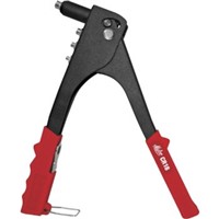 Riveting Tools                                                                  Economy Hand Riveter                                                            - 8" Length                                                                     - Lightweight, compact size                                                     - Spring return handle and vinyl                                                  contour grip                                                                  - Rugged steel construction                                                     - Handle latch                                                                  - NOT for use with 5/32"or 3/16"                                                  steel rivets                                                                  - Stores (4) nosepieces: 3/32", 1/8", 5/32", and 3/16"