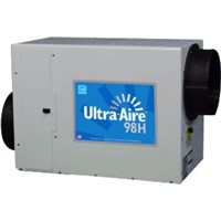 Ultra-Aire  Dehumidifiers                                                       Ultra-Aire  98H Dehumidifier                                                    - Removes up to 98 pints of water                                                 per day                                                                       - Electrical: 115-1-60                                                          - Operating range: 49   to 95  F                                                  - Blower: 320 CFM @ 0.0" WG                                                     - Current draw: 5.9A                                                            - Energy factor: 2.95 L/kWh                                                     - Weight: 80 lbs                                                                - Suitable up to 2,300 sq ft
