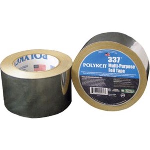 Foil Tape                                                                       337 Polyken Multi-Purpose Plain Aluminum Foil Tape                              - Synthetic rubber adhesive                                                     - Kraft paper liner                                                             - Low VOC content                                                               - UV, Moisture, mold, and                                                         mildew-resistant                                                              - Single-coated with liner                                                      - UL 723 Listed