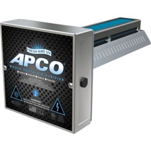 APCO   Whole House Air Purifiers                                                 - APCO Removes airborne contaminants as the                                       air is circulated by the central air system                                   - Ozone-free                                                                    - Effective against odors/VOC's, as well as mold, germs, and viruses            - UV-C light shining on the APCO   activated carbon                                matrix causes a photocatalytic reaction which transforms odor molecules into harmless water vapor and CO2 which are released into the airstream               - Optional second remote UV light for coils                                     - Lifetime warranty on all parts except lamp                                      APCO High-Voltage In-Duct Air Purifier                                        - Internal mount power supply