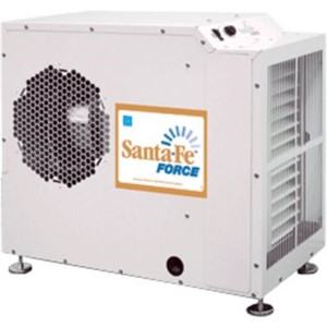 Santa Fe  Dehumidifiers                                                         Santa Fe  Force Dehumidifier                                                    - Ideal solution for basements and                                                crawl spaces                                                                  - Removes up to 120 pints of water                                                per day                                                                       - Dual exhaust outlets                                                          - Horizontal configuration                                                      - Engineered for quiet operation                                                - MERV 8 Air filter                                                             - Engineered for low temperature operation                                      - Ducting options for divided spaces                                            - Automatically restarts after a power outage - Suitable for up to 2,900 sq ft