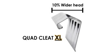 Quad Cleats and the Quad Cleat Plus are compatible with Dyn-O-Mate® J, Ductmate™ 35, CL Ward™ J, Ward Industries™ J, Hardcast™ flanges, TDC, TDF and TDX Connections. Making it necessary to stock only one cleat.
▪ QXCLT20-125 is manufactured from 20 ga galvanized steel
▪ DOMQCLT, HDQC-PLUS, & HDQCXL are manufactured from 22 ga galvanized steel
▪ DOMQCLTSS-25 is manufactured from 24 ga galvanized steel
▪ The Heavy Duty Quad Cleat Plus is designed specifically for high pressure, heavy duty transverse duct.
▪ The Heavy Duty Quad Cleat XL is designed to fit wider TDF profiles and heavier gauge duct.
▪ All Quad Cleats incorporate embossed “darts” which help the cleat lock firmly onto the flange.