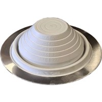 Pipe Flashing                                                                   EPDM Pipe Flashing with Universal Round Base                                    - Waterproofs roof penetrations in                                                metal roofing panels                                                          - Aluminum fastening ring with                                                    grooved sealant holding base                                                  - Maximum constant temperature: 212  F                                           - No hose clamp required for installation                                       - Gray finish                                                                   - 20-Year warranty