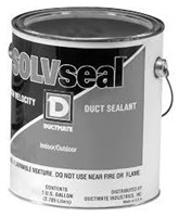 Sealants                                                                        SOLVseal  Solvent-Based Duct Sealant                                            - For use indoors and outdoors                                                  - Permanently flexible                                                          - Fast-drying                                                                   - Will not drip or sag                                                          - Water and mildew-resistant                                                    - Low brush drag                                                                - Minimal shrinkage                                                             - USDA Chemically acceptable                                                    - cULus Classified