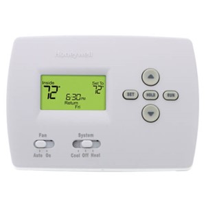PRO   4000 5+2 Day Programmable Digital Thermostats                              - Electronic control of 24V, heating and cooling systems or 750mV heating systems                                                                               - Easy slide switches allow selection of heat or cool mode, and fan operation   - Weekday/weekend programming to fit your lifestyle                             - Clear, backlight display                                                      - Horizontal mounting                                                           - Precise comfort control: (+/-1  F) of your set temperature                     - Adaptive Intelligent Recovery                                                 - Manual changeover                                                             - Battery or hardwired power method                                             - Built-in instructions                                                         - Setting temperature range: - Heat: 40   to 90  F (4.5   to 32  C)                                              - Cool: 50   to 99  F (10   to 37  C)                                               - Premier White   color                                                          - Dimensions: 3-13/16"H x 5-3/8"W x 1-1/4"D                                     - 5-Year limited warranty                                                       -                                                                               -                                                                                 *With Label                                                                   **With Logo